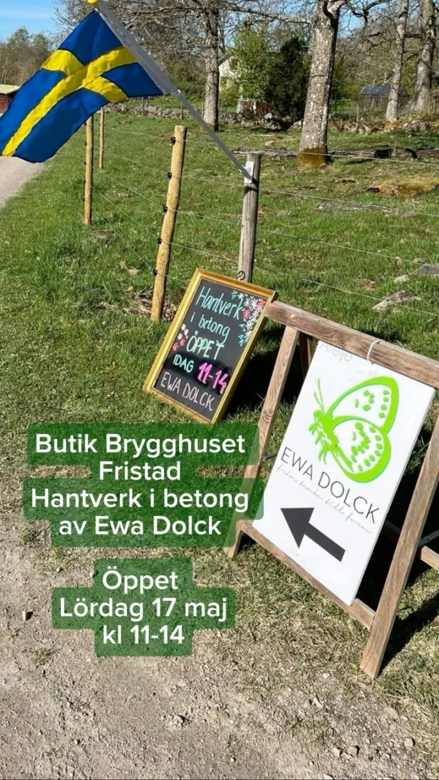 Nu till helgen är det Fristad-dagarna med aktiviteter på torget så jag passar på att ha öppet i min lilla enkla butik lördag 17 maj kl 11-14  Butik Brygghuset, Fristad utanför Borås, hantverk i betong skapat av Ewa Dolck i egen verkstad.  Öppet lördag 17 maj kl 11-17  Allt från trädgårdsdekorationer till vinglas och smycken alltid helt eller delvis i betong och skapat i egen verkstad.  Observera att Butiken är enkel med nivåskillnader ute och inne. Jag har inte kundtoaletter eller café, bara mitt eget skapade hantverk helt eller delvis i betong  Betalning med Swish, kort eller kontant 
Självklart kvitto med moms !  Vill du komma annan dag och tid skickar du bara förslag på tid så löser vi det säkert. Jag är nästan alltid hemma, men har även kor o hundar mm men med en timme eller två framförhållning brukar det mesta gå att lösa !  Varmt välkommen !  #konsthantverkare #trädgårdsdekorationer #Hantverk #svenskthantverk #borås #sjuhäradsbygden  #fristad
