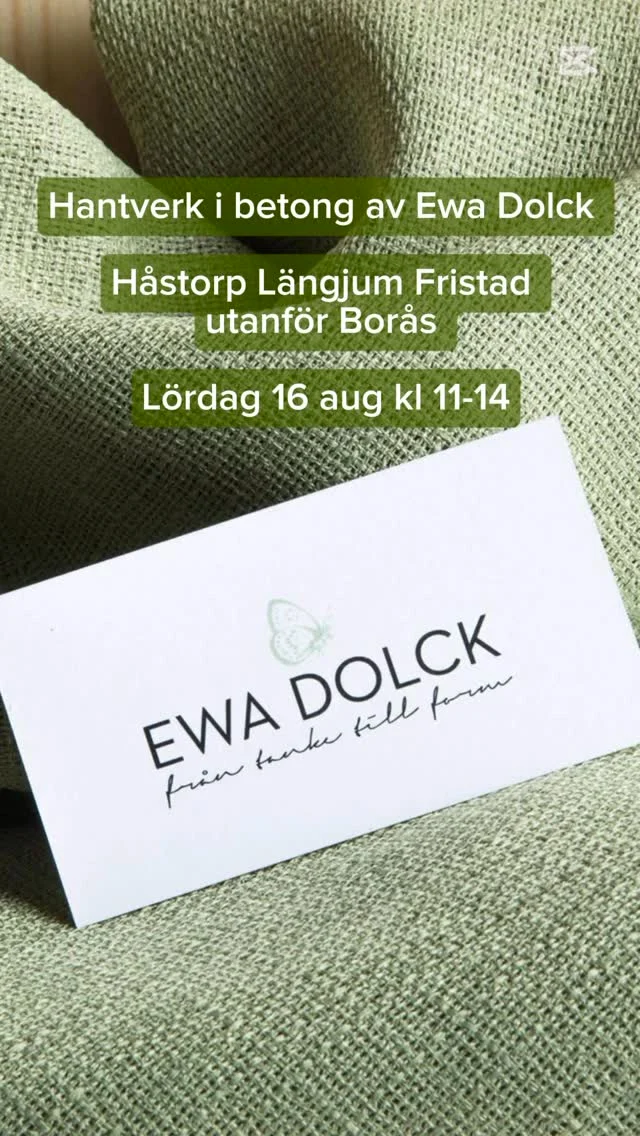 Hantverk i betong av Ewa Dolck, butik Brygghuset, Fristad utanför Borås öppet lördag 16 aug kl 11-14  Från trädgårdsdekorationer till smycken, alltid helt eller delvis i betong i Håstorp Längjum Fristad utanför Borås  Observera att Butiken är enkel med nivåskillnader ute och inne. Jag har inte kundtoaletter eller café, bara mitt eget skapade hantverk helt eller delvis i betong.  Parkering på anvisad plats med skylt  Betalning med Swish, kort eller kontant 
Självklart kvitto med moms !  Vill du komma annan dag och tid skickar du bara förslag på tid så löser vi det säkert. Jag är nästan alltid hemma, men har även kor o hundar mm men med en timme eller två framförhållning brukar det mesta gå att lösa !  Varmt välkommen !  Även öppet alla lördagar kl 11-14 framöver till och med 20 september  🌼🌼🌼🌼🌼🌼🌼🌼🌼🌼🌼  #konsthantverkare #trädgårdsdekorationer #Hantverk #svenskthantverk #borås #sjuhäradsbygden  #trädgårdsmässan #floby #Västergötland #bollebygd #ulricehamn #bredared #butikbrygghuset #sparsör #herrljunga #borgstena #fristad #trädgårdsinspiration